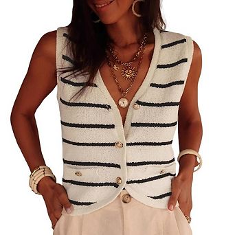 Womens Fashion Sweaters Vest Tops Knit Sleeveless Button Down V Neck Casual Clothes Trendy Outfits