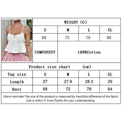 Women's Crop Tops Spaghetti Straps Tank Top Summer Tie Front Ruffle Solid Color Camisole