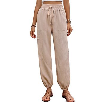 Women's Summer High-Waist Drawstring Jogger Pants with Pockets