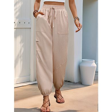 Women's Summer High-Waist Drawstring Jogger Pants with Pockets