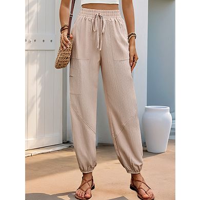 Women's Summer High-Waist Drawstring Jogger Pants with Pockets