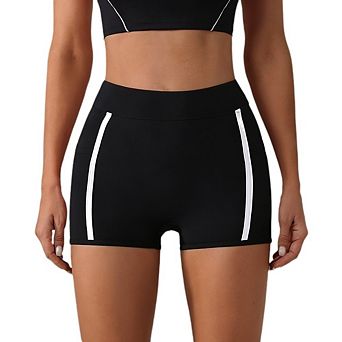 Women's High Waist Athletic Shorts with Side Stripe Detail Side Pockets Stretch Soft Workout Pants