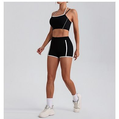 Women's High Waist Athletic Shorts with Side Stripe Detail Side Pockets Stretch Soft Workout Pants