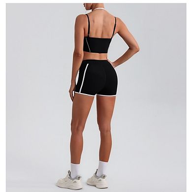 Women's High Waist Athletic Shorts with Side Stripe Detail Side Pockets Stretch Soft Workout Pants