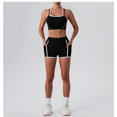 Women's High Waist Athletic Shorts with Side Stripe Detail Side Pockets Stretch Soft Workout Pants