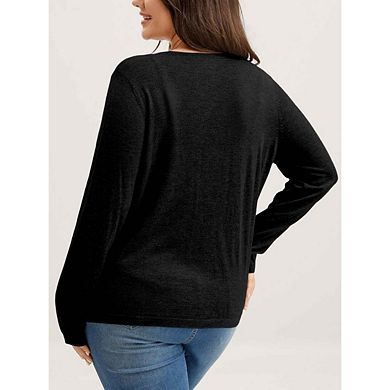 Women Plus Size Tie Front Sweater Sleeve Shrug Trendy Outfit Cardigan