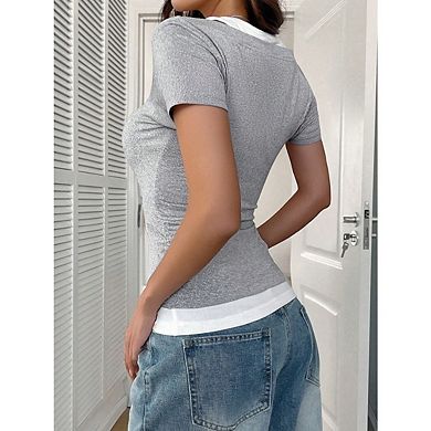 Women's Short Sleeve Shirts Summer Going Out Tops Halter Neck Henley T Shirts