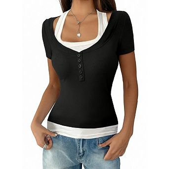 Women's Short Sleeve Shirts Summer Going Out Tops Halter Neck Henley T Shirts