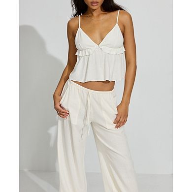 Women's Ruffle Hem Sleeveless Cami V Neck Tops Spaghetti Strap Camisole Tops