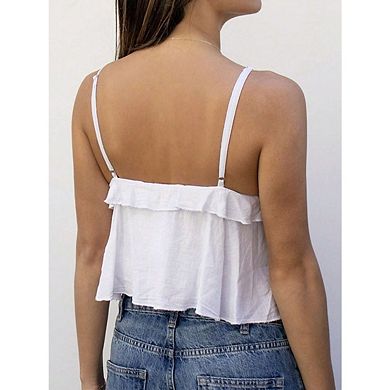 Women's Ruffle Hem Sleeveless Cami V Neck Tops Spaghetti Strap Camisole Tops