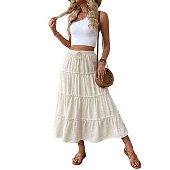 Womens Skirts Summer High Waist A Line Elegant Midi Skirt