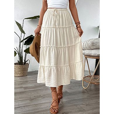 Womens Skirts Summer High Waist A Line Elegant Midi Skirt