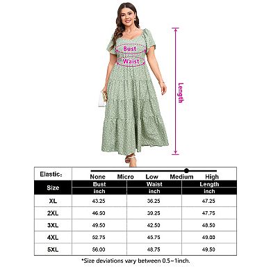 Women's Plus Size Summer Dresses Ruffle Short Sleeve Casual Boho Floral Pleated Long Dress