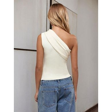 Women's One Shoulder Ruched Sleeveless Going Out Crop Tops