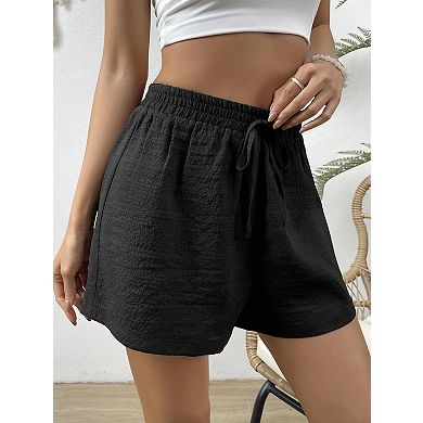 Women's Elegant Textured Tie-Waist Casual Shorts