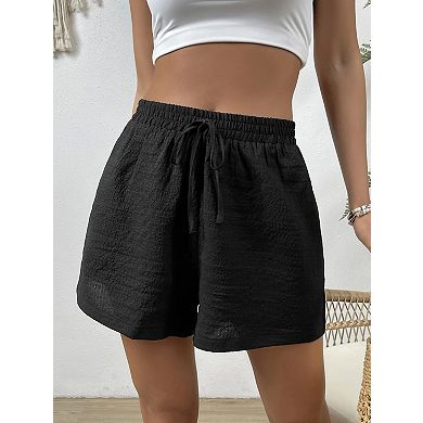 Women's Elegant Textured Tie-Waist Casual Shorts
