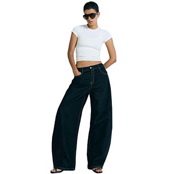 Womens Wide Leg Jeans Low Waist Loose Fit Denim Jeans Solid Color Y3K Vintage Streetwear