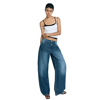 Womens Wide Leg Jeans Low Waist Loose Fit Denim Jeans Solid Color Y3K Vintage Streetwear