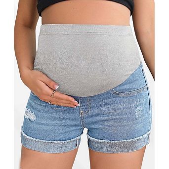 Women's Maternity High-Waisted Distressed Denim Shorts