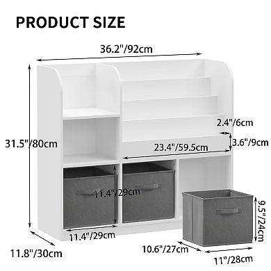 Homy Casa Kids Bookshelf with 3 Fabric Bins, Book Display & Storage Organizer