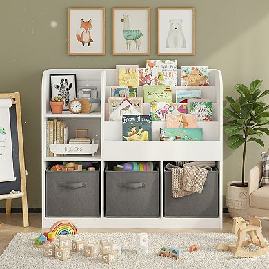 Homy Casa Kids Bookshelf with 3 Fabric Bins, Book Display & Storage Organizer