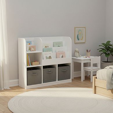 Homy Casa Kids Bookshelf with 3 Fabric Bins, Book Display & Storage Organizer