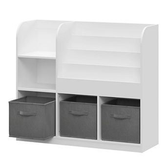 Homy Casa Kids Bookshelf with 3 Fabric Bins, Book Display & Storage Organizer