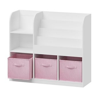 Homy Casa Kids Bookshelf with 3 Fabric Bins, Book Display & Storage Organizer