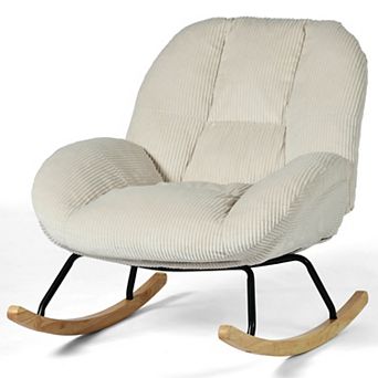 Homy Casa Corduroy Rocking Chair with Wood Rockers & Metal Frame, Accent Glider Chair