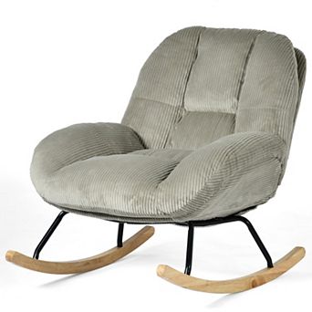 Homy Casa Corduroy Rocking Chair with Wood Rockers & Metal Frame, Accent Glider Chair