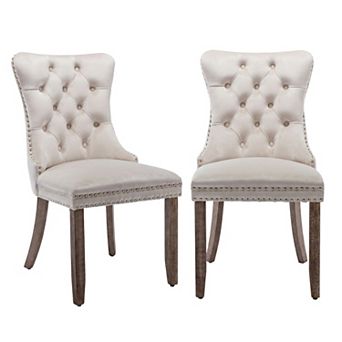 Homy Casa HARRI Set of 2 Tufted Velvet Dining Chairs with Nailhead Trim & Wood Legs