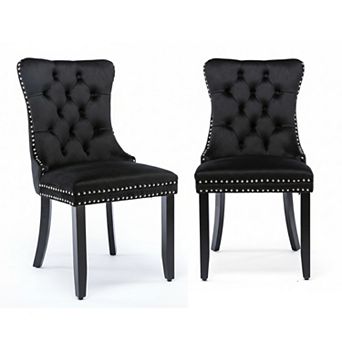 Homy Casa HARRI Set of 2 Tufted Velvet Dining Chairs with Nailhead Trim & Wood Legs