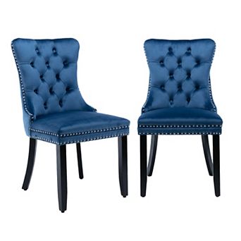 Homy Casa HARRI Set of 2 Tufted Velvet Dining Chairs with Nailhead Trim & Wood Legs
