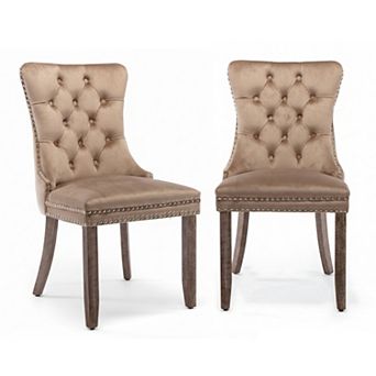 Homy Casa HARRI Set of 2 Tufted Velvet Dining Chairs with Nailhead Trim & Wood Legs
