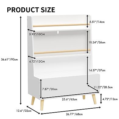 Homy Casa Kids Bookshelf with Toy Storage Bin, 2-Tier Book Organizer
