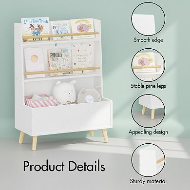 Homy Casa Kids Bookshelf with Toy Storage Bin, 2-Tier Book Organizer
