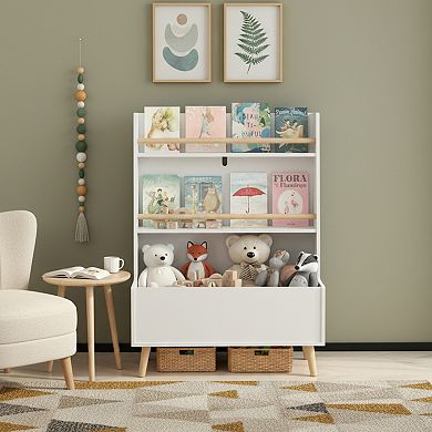 Homy Casa Kids Bookshelf with Toy Storage Bin, 2-Tier Book Organizer