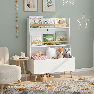Homy Casa Kids Bookshelf with Toy Storage Bin, 2-Tier Book Organizer