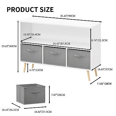 Homy Casa Kids Bookshelf & Storage Organizer with 3 Fabric Bins