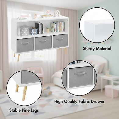 Homy Casa Kids Bookshelf & Storage Organizer with 3 Fabric Bins