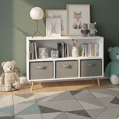 Homy Casa Kids Bookshelf & Storage Organizer with 3 Fabric Bins