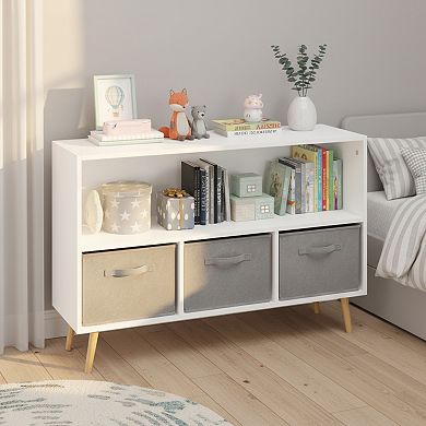 Homy Casa Kids Bookshelf & Storage Organizer with 3 Fabric Bins