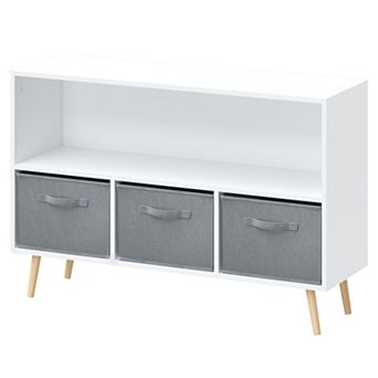 Homy Casa Kids Bookshelf & Storage Organizer with 3 Fabric Bins