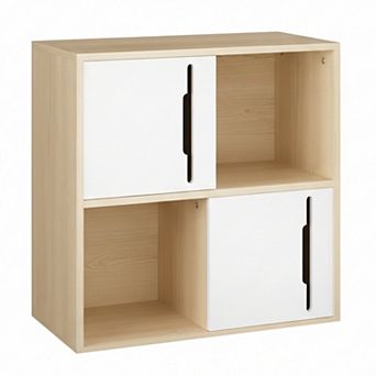 Homy Casa 2-Door Sliding Storage Cabinet with Open Shelves