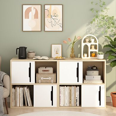 Homy Casa 2-Door Sliding Storage Cabinet with Open Shelves