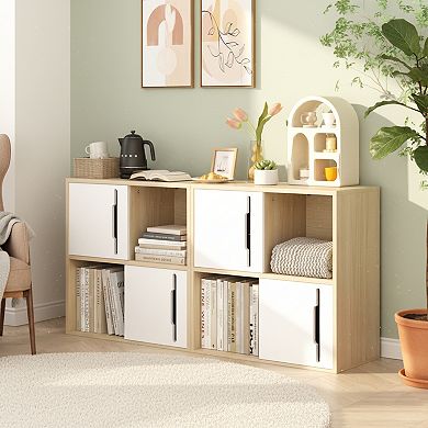 Homy Casa 2-Door Sliding Storage Cabinet with Open Shelves