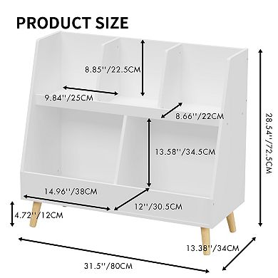 Homy Casa Kids 5-Cubby Wooden Bookshelf & Toy Organizer