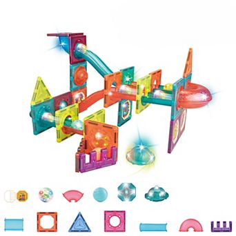 Contixo 65 pc Glow-in-the-Dark Marble Run Magnetic Tile Set, STEM Building Toy