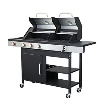 Propane and Charcoal Combo Grill with Side Burner, Grates and Griddle Plate, 37,230 BTU