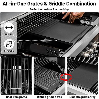 Propane and Charcoal Combo Grill with Side Burner, Grates and Griddle Plate, 37,230 BTU